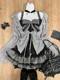 Joskaa Autumn Japanese Sweet Lolita outfits 3 Piece Set Women Casual Knitted Cardigan+ Sexy Slim Lace  Vest Tops+ High Waist Cake Skirt
