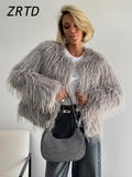 Joskaa Luxury Faux Fur Coat Women Thicken O-neck Long Sleeve Open Stitch Furry Jacket 2024 Autumn Winter Lady Elegant Street Outwear