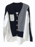 christmas outfit Joskaa Urban Long Sleeves Contrast Color Split-Joint V-Neck Cardigan Tops