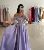 Joskaa Lavender Satin Off the Shouler vestidos de fiesta Lace Embroidery A-line فساتين سهرة Elegant Floor-length Party Dresses-(PRE-ORDER)