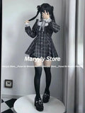 Joskaa Japanres Sweet Preppy Style Bow Ruffles Dresses Women Y2k Harajuku Slim Mini Dress Autumn Gothic Plaid Long Sleeve Party Dress
