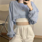 cold weather outfits Joskaa Streetwear Women Sexy Solid Cropped Sweatshirts Oversize Loose Harajuku BF Pullovers Spring Korean Chic Casual Y2k Tops