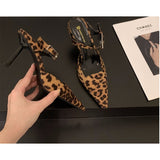 Joskaa New Leopard Slippers Shoes Women Slides Sandals Female Footwear Slingbacks Mules Ladies High Heels 2024 Sandals Pumps Shoes