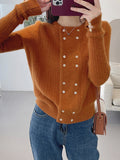 christmas outfit Joskaa Urban Long Sleeves Buttoned Solid Color Round-Neck Cardigan Tops