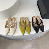 Joskaa Pointed Toe Women Slippers Mixed Solor Color Flat Heels Shallow Slip On Casual Slides Mules Shoes Black Beige Green Slippers