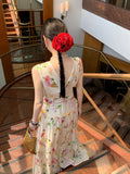 Joskaa Summer Woman Holiday Dress Elegant Floral Midi Dress Beach Style Sexy Sleeveless Dresses Harajuku Outwear Korean Fashion Dress