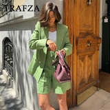 thanksgiving outfit Joskaa 2024 Spring Summer Office Lady Solid Suits Fashion Streetwear Pockets Shrug Double Breasted Blazers+Zipper Sashes Shorts