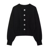 Joskaa Elegant Knit Cardigan Mini Skirt Sets Women Slim Flower Button Sweater Solid A-line Skirts 2024 Autumn Lady Office Cozy Outfits