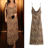 Joskaa Leopard Print Long Dress Women Tulle Backless Slip Dress Woman Summer Sexy Holiday Dresses 2024 Vintage Midi Party Dresses