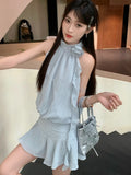 Joskaa Summer Woman Korean Fashion Y2k Minid Dress Casual Sexy Sleeveless Short Party Dress Blue Beach Style Elegant Dress Female