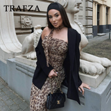 thanksgiving outfit Joskaa 2024 Spring Summer Streetwear LEOPARD Print Women Suits Fashion Strapless Sleeveless Tops+Chic Elegant Pencil Long Skirts