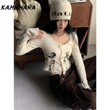 Joskaa Japanese Spring Lace Patchwork Long Sleeved T-shirts Spicy Girl Design Slim Fit and Slimming Printed Tops 민소ë§?í‹?여성 Y2k