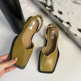 Joskaa Fashion Ladies Elastic Band Flat Heel Women Summer Elegant Ladies Sandals Shallow Party Shoes Square Heel Square Toe