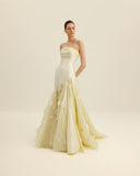 Joskaa Customized Canary Yellow فساتين سهرات Strapless Mermaid Vestidos De Fiesta Three-dimensional Feather Wedding Dress-(PRE-ORDER)