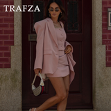 thanksgiving outfit Joskaa 2024 Spring Summer Solid Office Lady Suits Fashion Shrug Single Breasted Blazers+Short Slim Vests+Pleat Mini Short Skirts