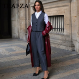 thanksgiving outfit Joskaa 2024 Autumn Winter Women Office Lady Solid Suits Fashion Sashes Sleeveless Single Breasted Vests+High Waist Ladies Pants