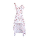 Joskaa 2025 Spicy Girl Dot  Flower Irregular Dress Design Elegant Slip Dress for Women Summer New Chic Waist Slimming Party Dresses