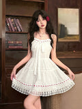 Joskaa Summer White Lolita Sweet Lace Dress Woman Casual Elegant Y2k Mini Dress Short Party Hot Girls One Piece Dress Korean Fashion