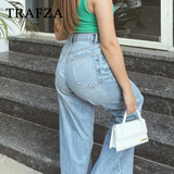 thanksgiving outfit Joskaa 2024 Autumn Winter Casual Women Jeans Fashion Streetwear Vintage Pockets Tierred High Waist Chic Ladies Long Denim Pants