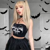 Joskaa Gothic Vintage Punk Aesthetic Women's Bandeau Tops Harajuku Y2K Emo Girls Crop Tops Sexy Slim Chic Fashion Sleeveless Streetwear