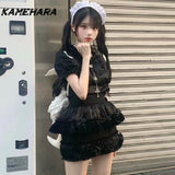 Joskaa Spring Autumn Sweet Gentle Wind Bow COS Little Maid Sets Chic Lolita College Style Folded Y2k Dress Кастюмы Для Женщин