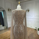 Joskaa Customized Champagne Beaded Square Collar robes de soirée Long Sleeves A-line Party Dresses Floor-Length Prom Dress 2024-(PRE-ORDER)