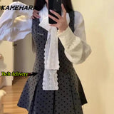 Joskaa Spring Autumn Wave Dot Dress Korean Version Bow Tie Up Shirt Women's Small Fragrant Style Mini Skirt Chic 2 Piece Sets