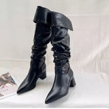 Joskaa Women Sexy Pointed Toe High Boots Chunky Pleated Shoes Elegant  Dress High Heels Booties 2025  Trend New Luxury Botas Mujer