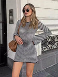 thanksgiving outfit Joskaa Striped Knit Short Dress For Women Casual O Neck Long Sleeves Mini Dresses Female 2024 Autumn Fashion Chic Beach Vestidos Lady