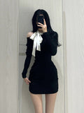 Joskaa 2025 Winter Sexy Slim Bodycon Y2k Mini Dress Woman Black Elegant Short Party Dress Outwear Casual One Piece Dress Korean Fashion