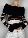 Joskaa Off Shoulder Striped Print Sweaters