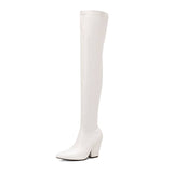 thanksgiving outfit Joskaa Thigh Boots 60cm Shaft Pointed Toe Block Heel 9.5cm Stretchy Booties Sexy Party Big Size 47 48