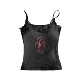 Joskaa Punk hip hop gothic aesthetic women's camisole top Y2K Harajuku retro heart print crop top sexy slim fit chic fashion streetwear