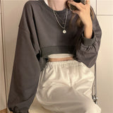 cold weather outfits Joskaa Streetwear Women Sexy Solid Cropped Sweatshirts Oversize Loose Harajuku BF Pullovers Spring Korean Chic Casual Y2k Tops