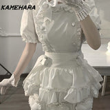 Joskaa Spring Autumn Sweet Gentle Wind Bow COS Little Maid Sets Chic Lolita College Style Folded Y2k Dress Кастюмы Для Женщин