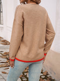 christmas outfit Joskaa Long Sleeves Loose Contrast Color V-Neck Pullovers Sweater Tops