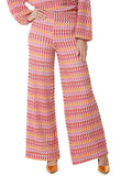 Joskaa Loose Colorful Knitted Pants Sets 2 Pieces for Women O Neck Lantern Sleeve Tops Wide Leg Trouser 2024 Autumn Lady Casual Outfits