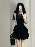 Joskaa French Elegant Black Mini Dress Women Causal Sleeveless Retro Slim Party Dress 2025 Summer Vintage Office Lady Sleeveless Dress
