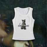 Joskaa Gothic Y2k Sleeveless Tank Top Women's Streetwear Punk Graphic Print Cute Grunge Crop Top 90s Vintage Sexy Bustier Baby Tee