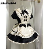 Joskaa Spring Autumn Korean Gentle Style Bow Cos Cute Maid Original Ancient Maid Vestidos Elegant Lolita Y2k Dress Skirt Sets