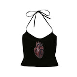 Joskaa Punk hip hop gothic aesthetic women's camisole top Y2K Harajuku retro heart print crop top sexy slim fit chic fashion streetwear