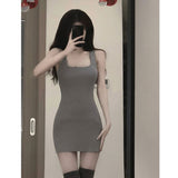 Joskaa 2025 Grey Knitted 2 Piece Dress Set Women Elegant Sweater Cardigan + Sexy Bodycon Slim Mini Dress Outwear Korean Fashion Suit