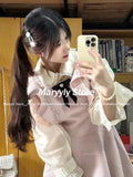 Joskaa Japanese Sweet 2 Piece Set Women Lace Doll Collar Shirt + Fairy Bow Pink Dress Autumn Elegant Fashion Birthday Party Dress Sets