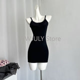 Joskaa Woman Sexy Slim Bodycon Suit Basic Black Sleeveless Dress Outfit Sweet Knitted Mini Dress Y2k E-grils Elegant Set Female Chic