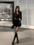 Joskaa Knitted Sweater Dress Women Elegant Y2k Mini Dress Party Pure Color One Piece Dress Korean Fashion Casual Design 2025 Autumn