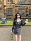 Joskaa Autumn New Elegant Slim Lace Party Dress Women Casual Office Lady Shirt Dress Female 90s Retro Korean Fashion Mini Dress 2025