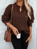 christmas outfit Joskaa Long Sleeves Loose Solid Color Split-Joint V-Neck Pullovers Sweater Tops