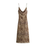 Joskaa Leopard Print Long Dress Women Tulle Backless Slip Dress Woman Summer Sexy Holiday Dresses 2024 Vintage Midi Party Dresses