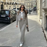 thanksgiving outfit Joskaa 2024 Spring Summer Casual Women Solid Suits Fashion Streetwear Pockets Turn-down Collar Short Jackets+Chic Wide leg pants