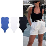 Joskaa black body woman sleeveless white bodysuit women square neck summer one piece swimsuits sexy lingerie women's bodysuit